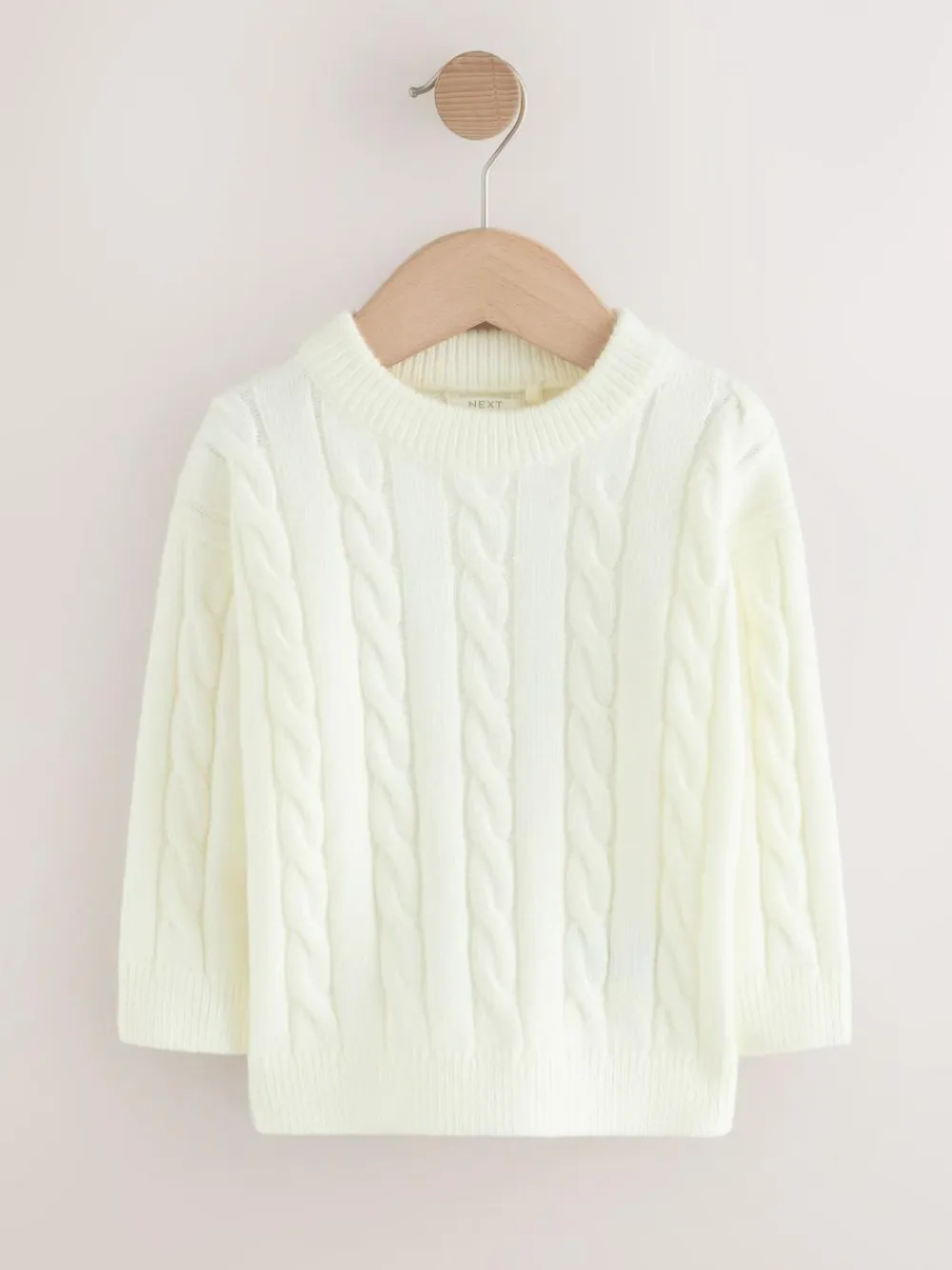 Next Ecru White Cable Knit Crew Neck Jumper (3mths-7yrs)^BOY Knitwear|Knitwear