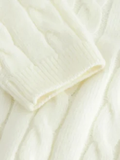 Next Ecru White Cable Knit Crew Neck Jumper (3mths-7yrs)^BOY Knitwear|Knitwear