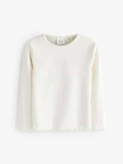Next Cotton Rich Long Sleeve Rib T-Shirt (3mths-7yrs) Ecru White