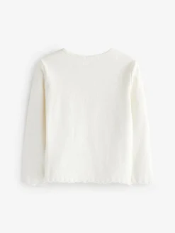 Next Cotton Rich Long Sleeve Rib T-Shirt (3mths-7yrs) Ecru White