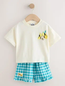 Next Ecru White Disney Minnie and Mickey Short Sleeve Top and Shorts Set (3mths-7yrs)^ Baby Girls|Tops