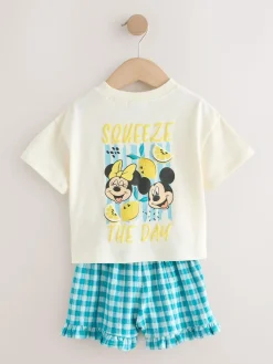 Next Ecru White Disney Minnie and Mickey Short Sleeve Top and Shorts Set (3mths-7yrs)^ Baby Girls|Tops
