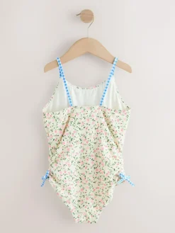 Outlet Next Strappy Ruched Swimsuit (3-16yrs) Ecru White Ditsy Floral