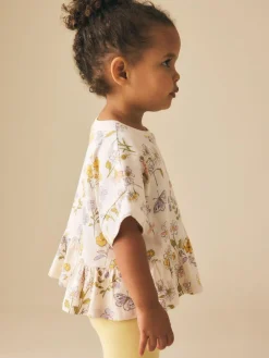 Next Ecru White Floral Short Sleeve Peplum T-Shirt (3mths-7yrs)^ Tops|T-Shirts