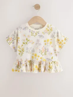 Next Ecru White Floral Short Sleeve Peplum T-Shirt (3mths-7yrs)^ Tops|T-Shirts