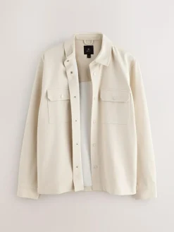 Next Ecru White Jersey Twill Popper Shacket^ Occasionwear|Coats & Jackets