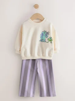 Next Ecru White Monsters, Inc Long Sleeve Top and Barrel Leg Trousers (3mths-7yrs)