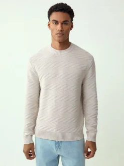 Next Regular Fit Cotton Rich Chevron Cable Crew Neck Jumper^ Knitwear|Knitwear