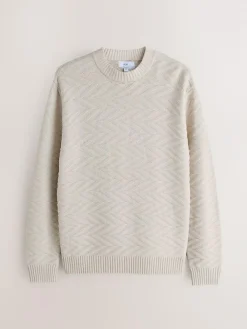 Next Regular Fit Cotton Rich Chevron Cable Crew Neck Jumper^ Knitwear|Knitwear