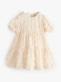 Next Short Sleeve 3D Flowers Dress (3mths-8yrs) Ecru White