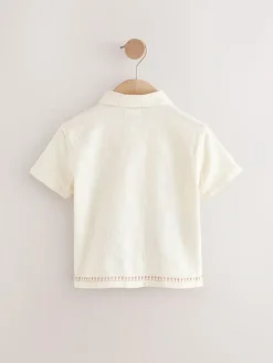Outlet Next Ecru White Short Sleeve Embroidered 100% Cotton Shirt (3mths-7yrs)