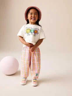 Best Next Ecru White Smiley Short Sleeve Top and Barrel Trousers Set (3mths-7yrs)