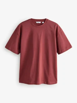 Next Ecru White/Green/Rust Red Relaxed Fit Heavyweight T-Shirts 3 Pack^ Tops & T-Shirts