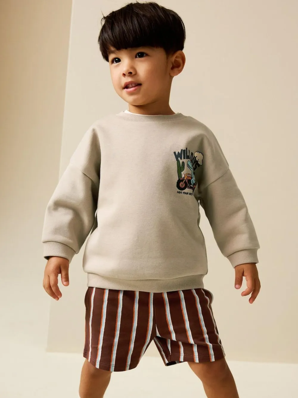 Next Crew Neck Sweatshirt and Shorts Set (3mths-7yrs) (3mths-7yrs)^BOY Shorts|Sweatshirts & Hoodies