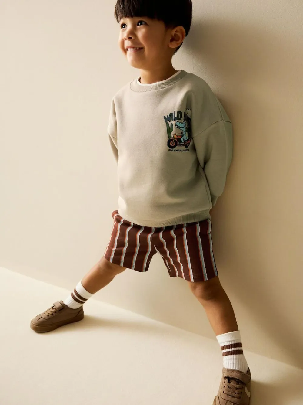 Next Crew Neck Sweatshirt and Shorts Set (3mths-7yrs) (3mths-7yrs)^BOY Shorts|Sweatshirts & Hoodies