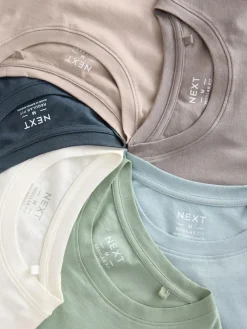 Next Ecru/Blue/Green/Neutral Mushroom/Grey/Stone Regular Fit Essential Cotton T-Shirts 6 Pack^ Nightwear|Tops & T-Shirts