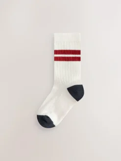 New Next Ecru/Blue/Mineral Cushioned Footbed Cotton Rich Ribbed Tipped Socks 5 Pack