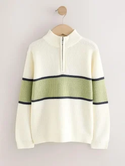 Sale Next Colourblock Zip Neck Knitted Jumper (3-16yrs) Ecru/Green