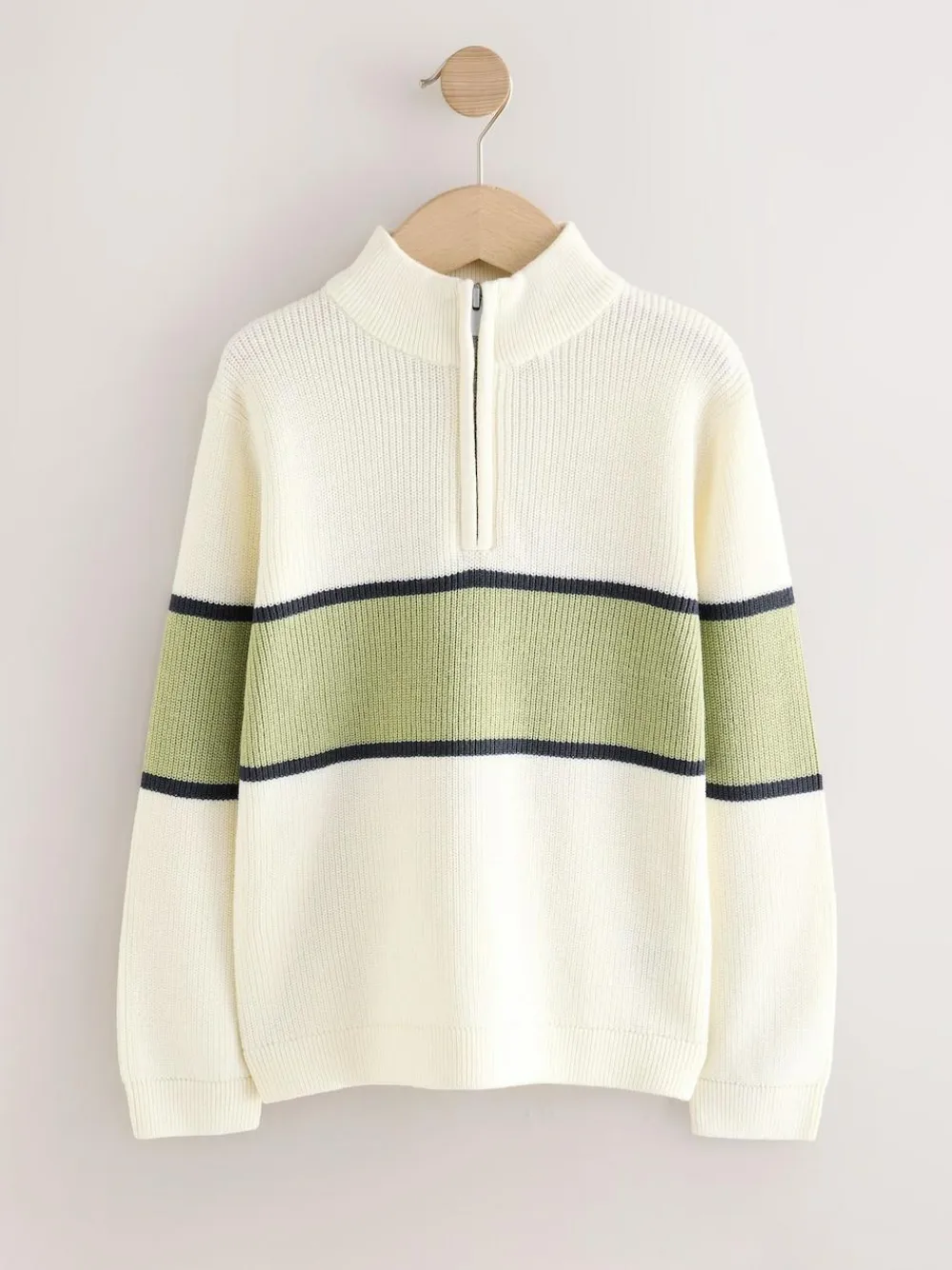 Sale Next Colourblock Zip Neck Knitted Jumper (3-16yrs) Ecru/Green
