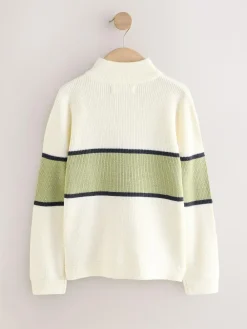 Sale Next Colourblock Zip Neck Knitted Jumper (3-16yrs) Ecru/Green