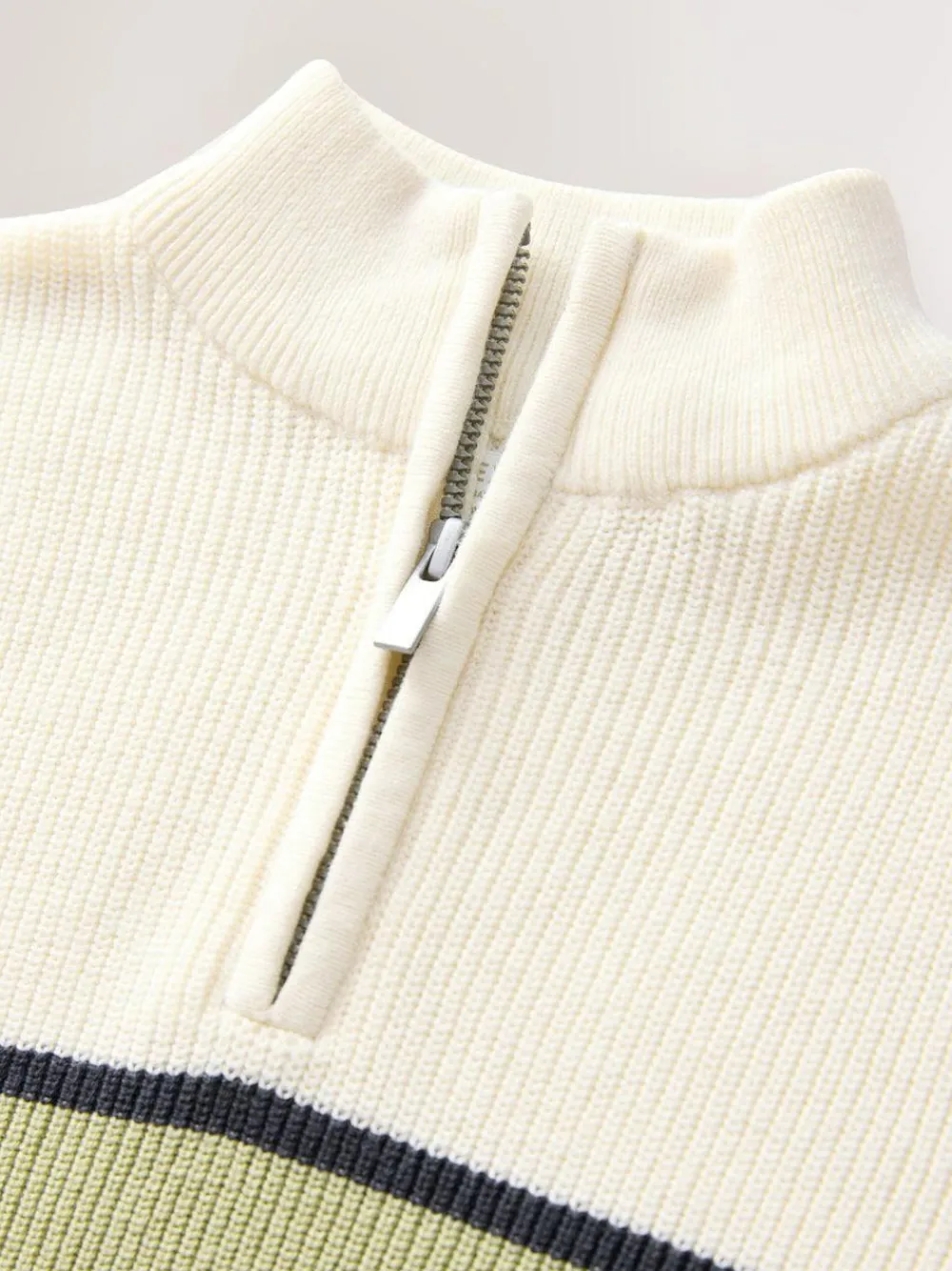 Sale Next Colourblock Zip Neck Knitted Jumper (3-16yrs) Ecru/Green