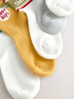 Next Ecru/Mustard/Red Retro Slogan Character Cotton Rich Socks 5 Pack^BOY Socks & Tights|Socks & Tights
