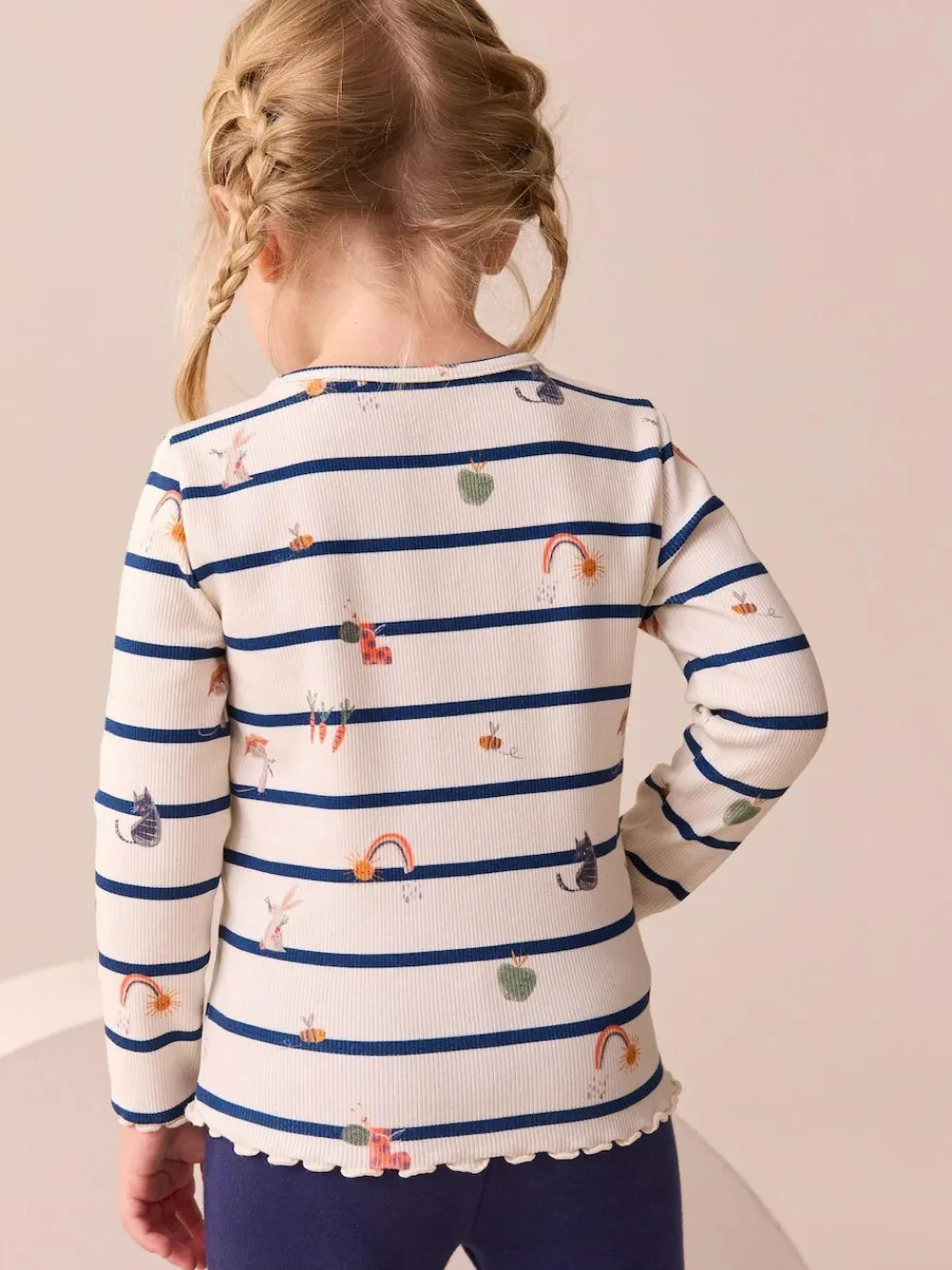 Sale Next Ecru/Navy Stripe Character Rib Long Sleeve T-Shirt (3mths-7yrs)