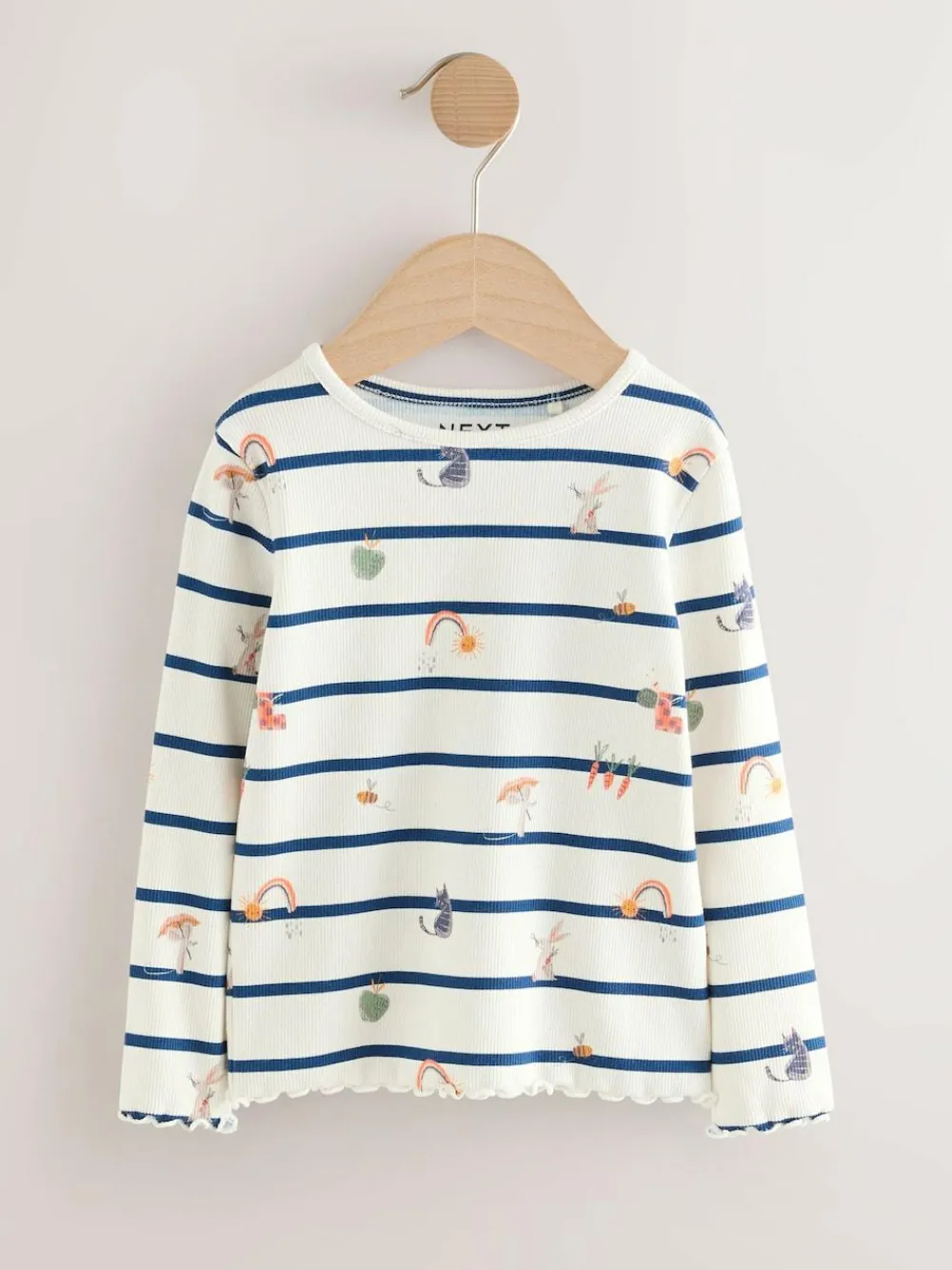 Sale Next Ecru/Navy Stripe Character Rib Long Sleeve T-Shirt (3mths-7yrs)