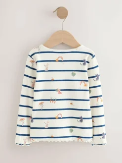 Sale Next Ecru/Navy Stripe Character Rib Long Sleeve T-Shirt (3mths-7yrs)