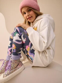 New Next Graphic Print Hoodie Leggings Set (3-16yrs) Ecru/Navy Unicorn