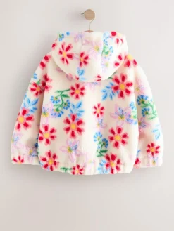 Best Next Hooded Zip Borg Fleece Jacket (3-16yrs) Ecru/Pink Floral