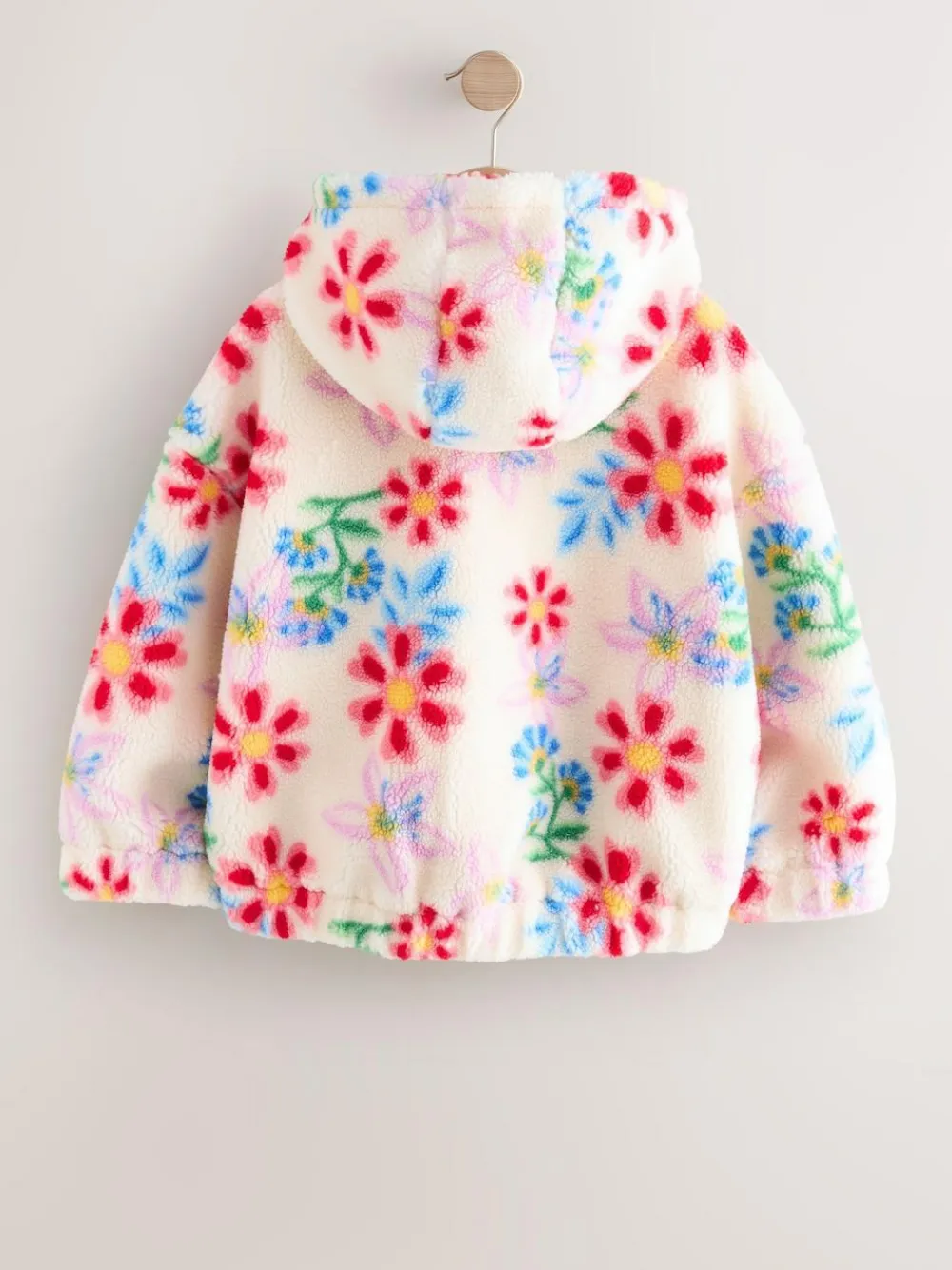 Best Next Hooded Zip Borg Fleece Jacket (3-16yrs) Ecru/Pink Floral