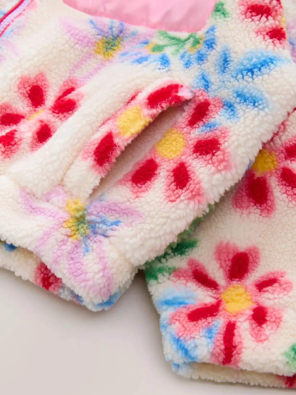 Best Next Hooded Zip Borg Fleece Jacket (3-16yrs) Ecru/Pink Floral