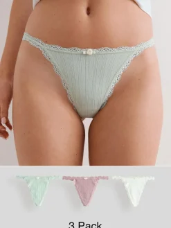 Next Ecru/Pink Thong Seamfree Pointelle Knickers 3 Pack^Women Panties|All Lingerie