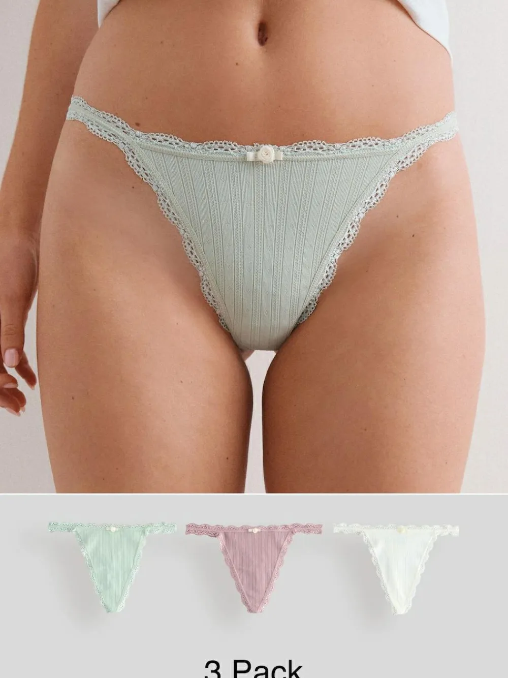 Next Ecru/Pink Thong Seamfree Pointelle Knickers 3 Pack^Women Panties|All Lingerie