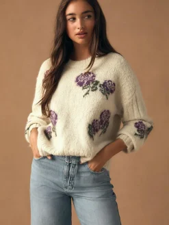Outlet Next Crew Neck Jumper With Wool Ecru/Purple Floral