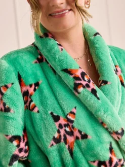 Eleanor Bowmer Leopard Print Fleece Robe Green Leopard