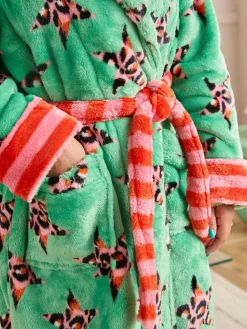 Eleanor Bowmer Leopard Print Fleece Robe Green Leopard