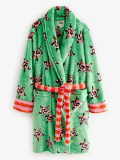 Eleanor Bowmer Leopard Print Fleece Robe Green Leopard