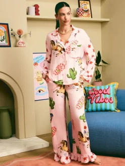 Eleanor Bowmer Pale Pink Howdy Viscose Button Through Pyjamas^Women Pyjamas