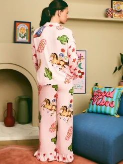 Eleanor Bowmer Pale Pink Howdy Viscose Button Through Pyjamas^Women Pyjamas