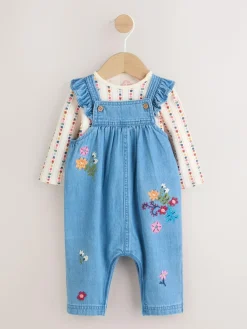 Sale Next Dungarees and Long Sleeve Bodysuit Set 2 Piece (0mths-3yrs) Embroidered Denim
