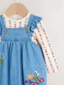 Sale Next Dungarees and Long Sleeve Bodysuit Set 2 Piece (0mths-3yrs) Embroidered Denim