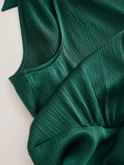 Next Emerald Green Textured Satin Halter Sleeveless Midi Dress^Women Occasion Dresses|Maxi Dresses