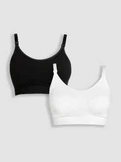New Jojo Maman Bébé Emma Jane Black and White 2-Pack Cotton Seamless Nursing Bras