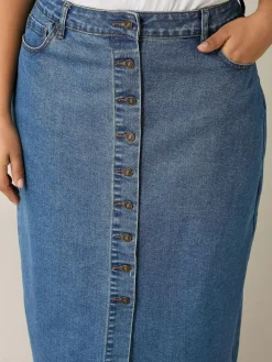Evans Blue Button Through Denim Skirt^Women Skirts