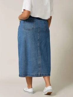 Evans Blue Button Through Denim Skirt^Women Skirts