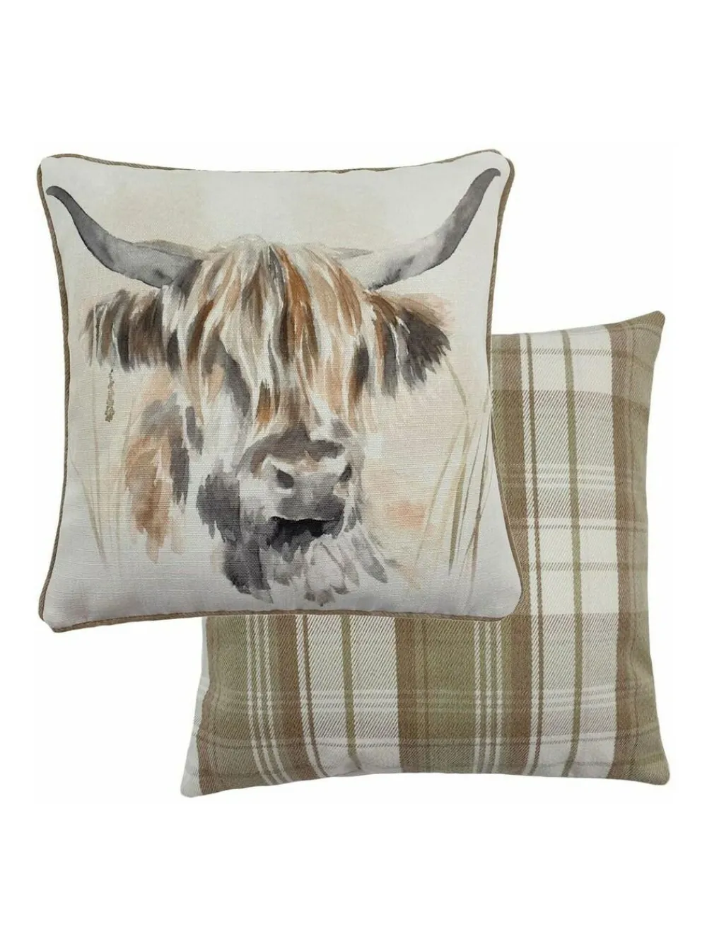 Evans Lichfield Multicolour Watercolour Highland Cow Printed Polyester Filled Cushion^ Cushions & Throws