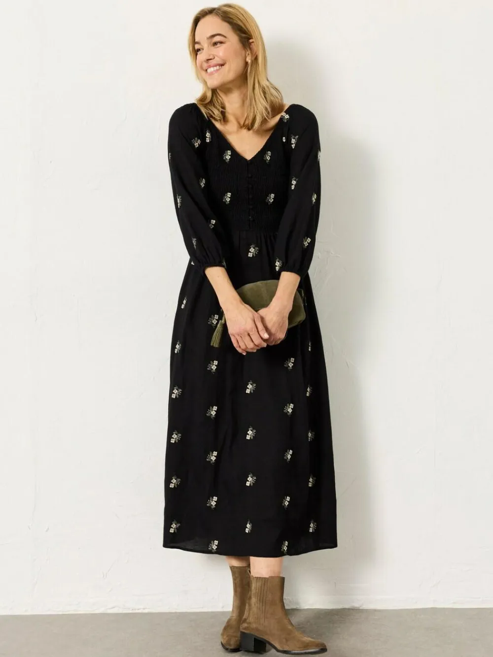 Fat Face FatFace Adele Black Petite Embroidered Midi Dress^Women Midi Dresses