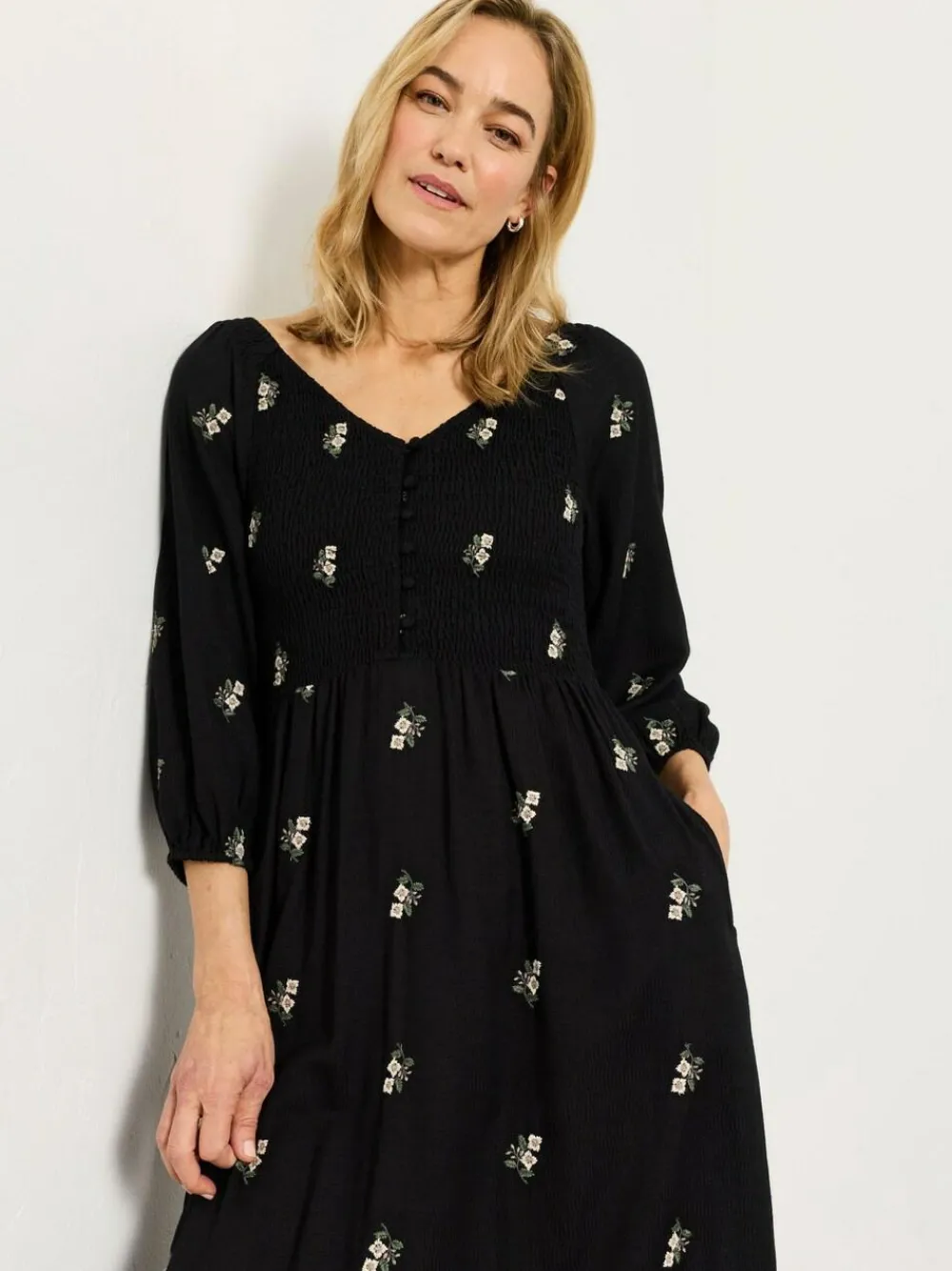 Fat Face FatFace Adele Black Petite Embroidered Midi Dress^Women Midi Dresses